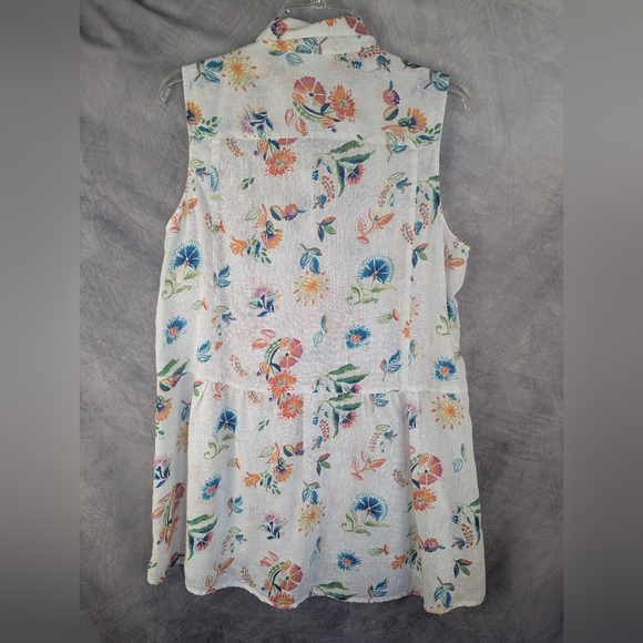 J. Jill Medium 100% Linen Sleeveless Tiered Button Down Shirt Floral - Picture 8 of 10
